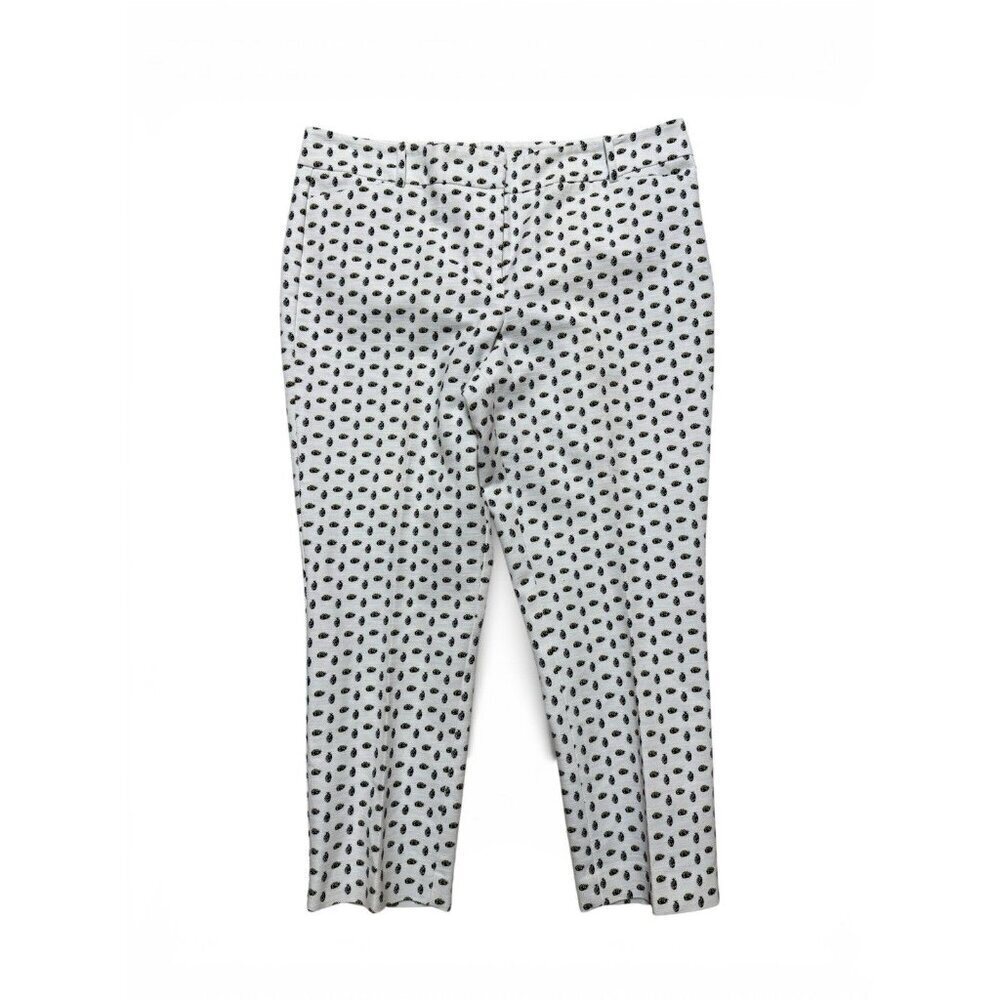 Ann Taylor Petite Pineapple Print Ankle Pants Women 14P White Cropped Stretch